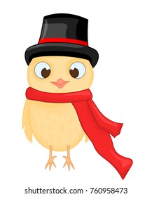 owl in the hat and scarf. postcard for the new year and Christmas. Isolated objects bird on white background. Template for text and congratulations