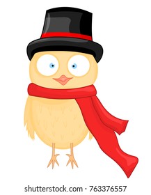 owl in the hat and scarf. postcard for the new year and Christmas. Isolated objects bird on white background. Template for text and congratulations