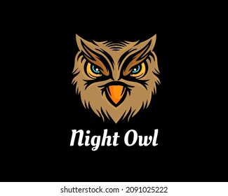 owl head black background drawn art style logo design template illustration