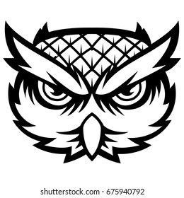 owl head black and white logo art print