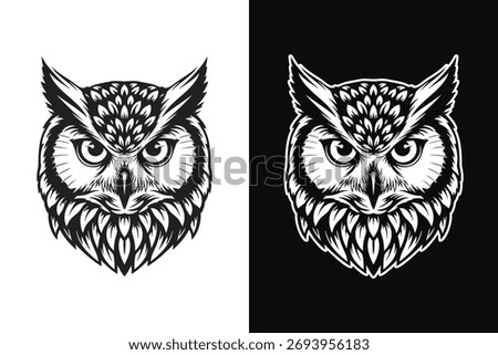 Owl head black and white tshirt design