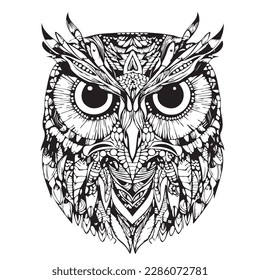 Owl head cartoon hand drawn sketch in doodle style illustration