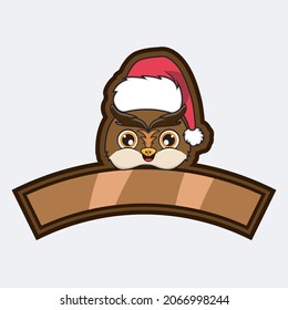 Logotipo, icono, marca de agua, insignia, emblema y etiqueta con sombrero de Navidad. Vector E Ilustración.