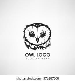 Owl head concept logo template. Label for company or organization. Vector illustration