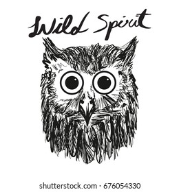 owl head drawing style vintage for t-shirt print
