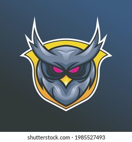 owl head e-sport logo, with a grim face. perfect for logos or posters and backgrounds