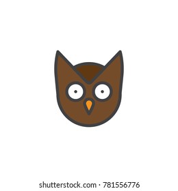 Owl head filled outline icon, line vector sign, linear colorful pictogram isolated on white. Wisdom symbol, logo illustration. Pixel perfect vector graphics