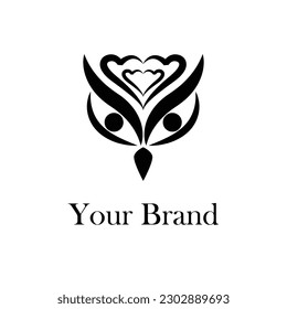 owl head and flower logo vector
