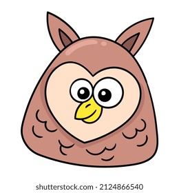 owl head funny expression smiling, vector illustration carton emoticon. doodle icon drawing