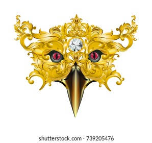 Owl head with golden metal elements