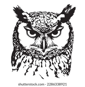 Owl head hand drawn sketch in doodle style illustration