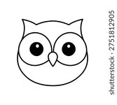 Owl head icon cute simple line vector illustration - Minimal outline of wise nocturnal bird face with big eyes isolated on white background for education design