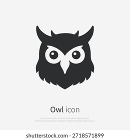 Icono de cabeza de búho silhouette.logo de Vector de un pájaro nocturno. Ilustración vista frontal aislada sobre fondo blanco. Símbolo de pájaro sabio conveniente para el logotipo, el emblema, la mascota, la educación, la marca y los proyectos del Diseño gráfico