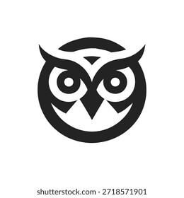 Icono de cabeza de búho silhouette.logo de Vector de un pájaro nocturno. Ilustración vista frontal. Símbolo de pájaro sabio conveniente para el logotipo, el emblema, la mascota, la educación, la marca y los proyectos del Diseño gráfico