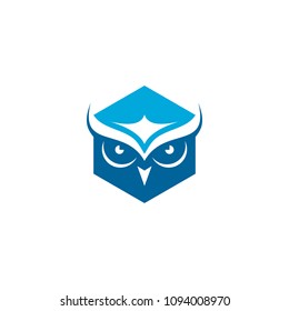 Owl head icon,owl logo flat design, hexagon concept.