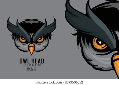 OWL HEAD ILLUSTRATION WITH A GRAY BACKGROUND