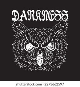 Owl head Illustration with text darkness black and white grunge style premium vector