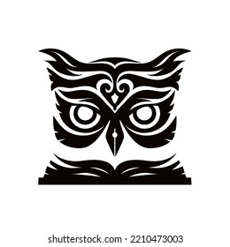 Owl Head, Instead Of A Beak, An Ink Pen Pen, An Open Book From Below.
Logo Template.