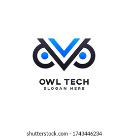 owl head and letter v logo design