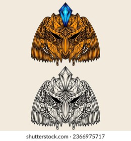 Owl head line art illustration tattoo vector