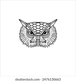 Owl head line art on white background