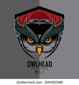 PLANTILLA DE LOGOTIPO DE CABEZA DE OWL CON FONDO GRIS
