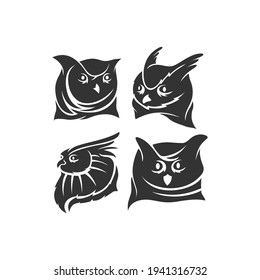 Owl Head mascot illustration Template Set in white background 