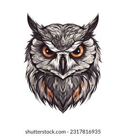 Owl head mascot. Logo design. Illustration for printing on t-shirts.