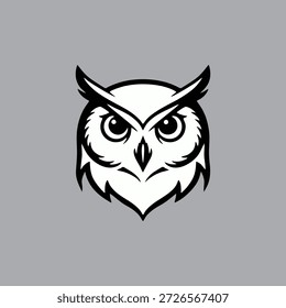 Ilustração do vetor do logotipo do mascote da cabeça da coruja em preto e branco