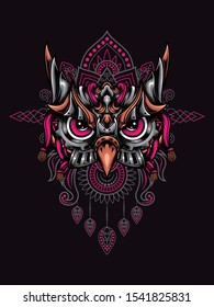 Owl head mecha vector illustration with mandala as the background ornament, suitable for apparel merchandise, t-shirt or outerwear.