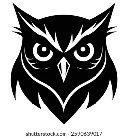 Owl Head Silhouette Vector Art Illustration and Owl Black Color Design