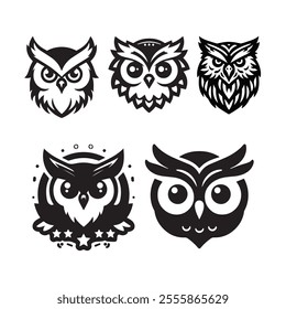 Owl head silhouette vector collection