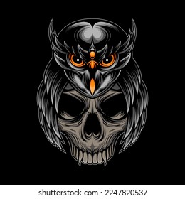 Owl Head and skull vector illustration