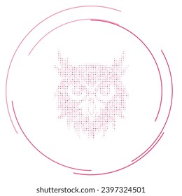 The owl head symbol filled with pink dots. Pointillism style. Vector illustration on white background