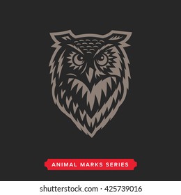 Owl Head Symbol. Great for Badge Label Sign Icon Logo Design. Quality Owl Emblem. Premium Retro Style Drawing. Hand crafted Vector illustration. Authentic Vintage Graphics.