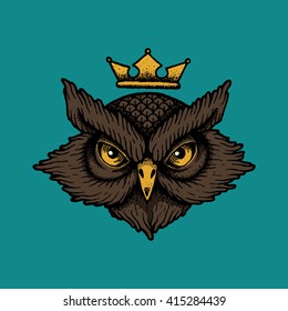 Owl Head. Traditional Tattoo Flash. Vector illustration