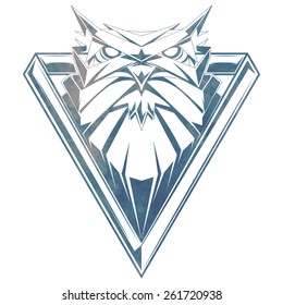 Owl head. Triangle logo for your t-shirt.