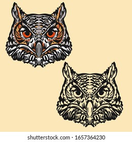 Owl head T-Shirt design. Fashion vector illustration with owl. Illustration for fabric, clother. - Vector