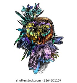 Owl head T-Shirt design. Fashion vector illustration with owl. Illustration for fabric, clother. - Vector