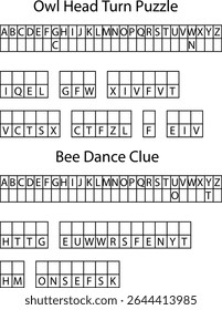 Owl Head Turn Puzzle Bee Dance Clue Alphabetical Grids Letter Puzzles vector