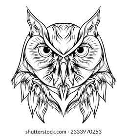Owl Head Vector Black and White Flat Design for logo, wallpaper and tattoo design