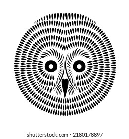Owl head vector drawing. The head of a owl drawn with black strokes on a white background. Can be used for printing on t-shirts, posters, stickers. Calligraphic drawing. Tattoo design.