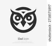 Owl head vector icon. Night bird logo design. Abstract animal face illustration for emblem, tattoo, or brand identity