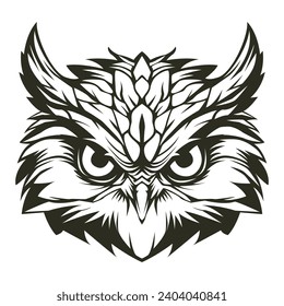 Owl head vector illustration drawing black and white