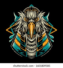 Owl head vector illustration isolated on dark background