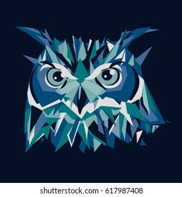 Owl head vector isolated, geometric modern illustration. On dark background