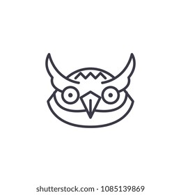 owl head vector line icon, sign, illustration on background, editable strokes