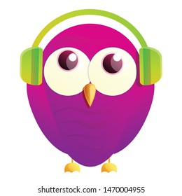 Owl with headphones icon. Cartoon of owl with headphones vector icon for web design isolated on white background