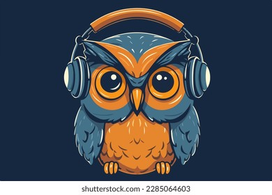 Owl with headphones vintage retro vector Illustration