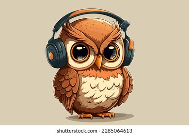Owl with headphones vintage retro vector Illustration